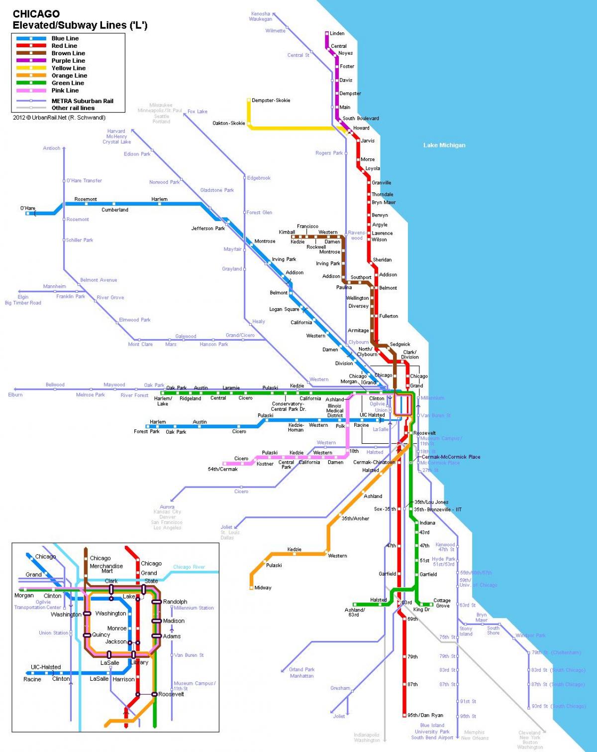 Chicago nan estasyon tren a kat jeyografik