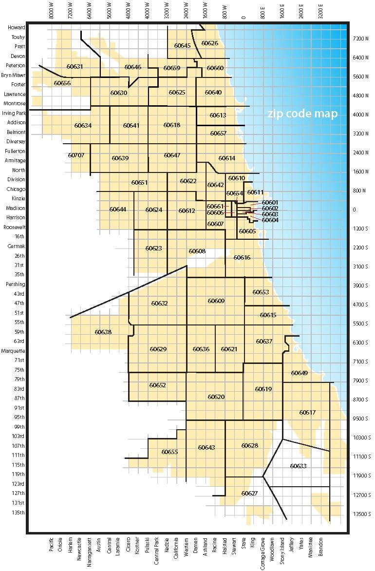 kat jeyografik nan Chicago zip kòd