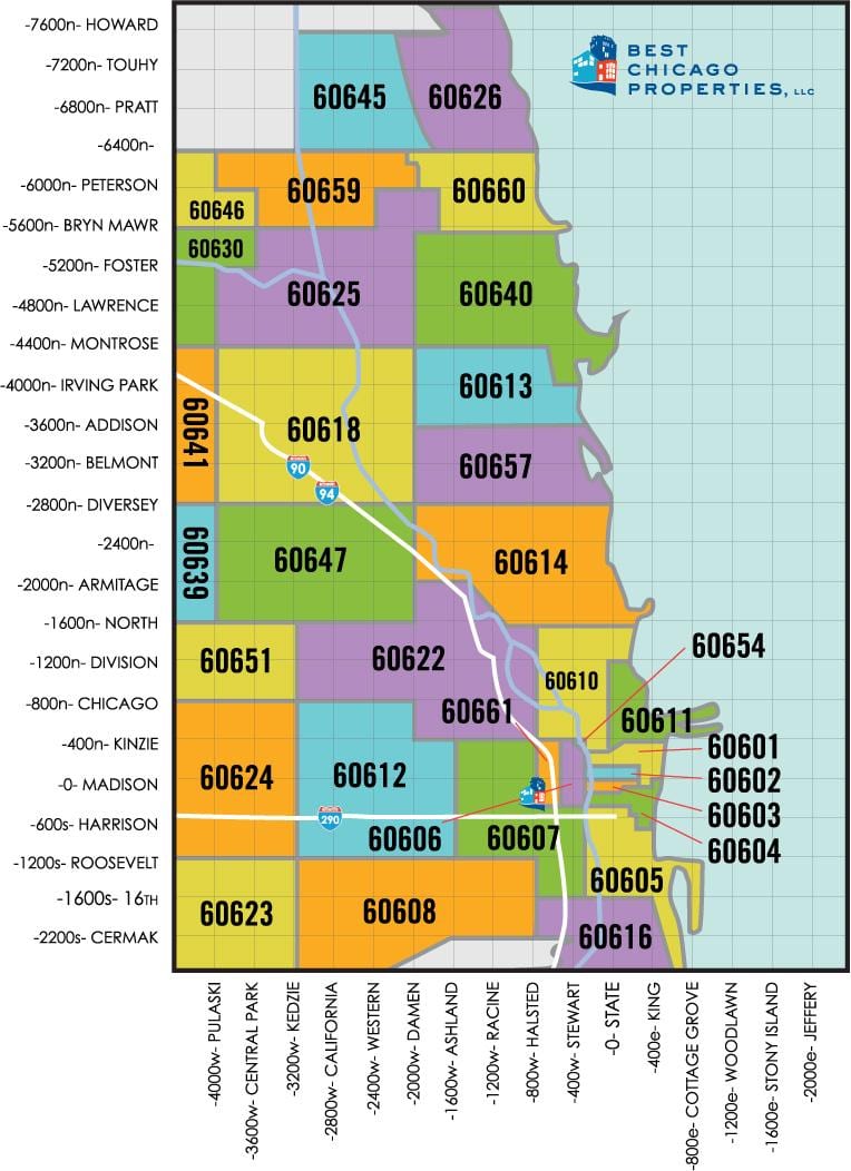 Chicago zòn kòd postal kat jeyografik