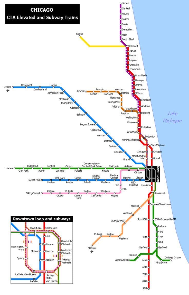 Chicago estasyon metro kat jeyografik