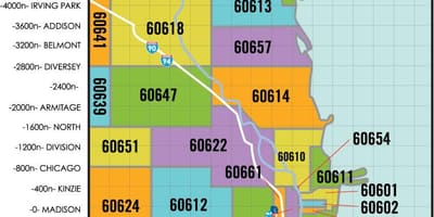 Chicago zòn kòd postal kat jeyografik